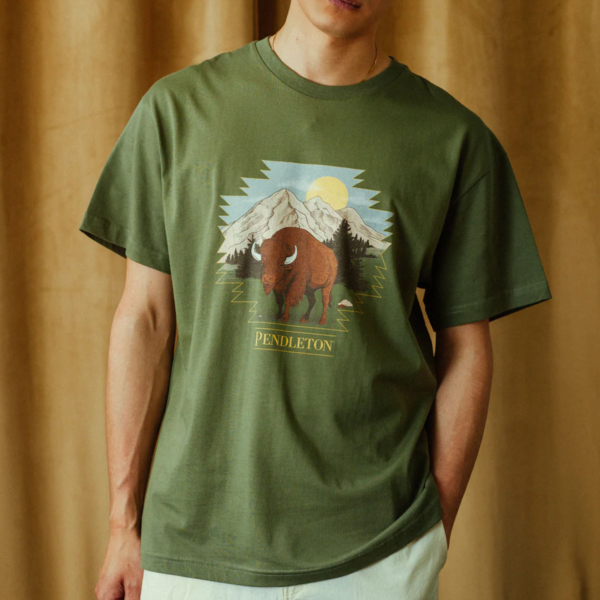 Pendleton Buffalo T-Shirt Olive, order at BeauBags, Authorized International Pendleton Dealer