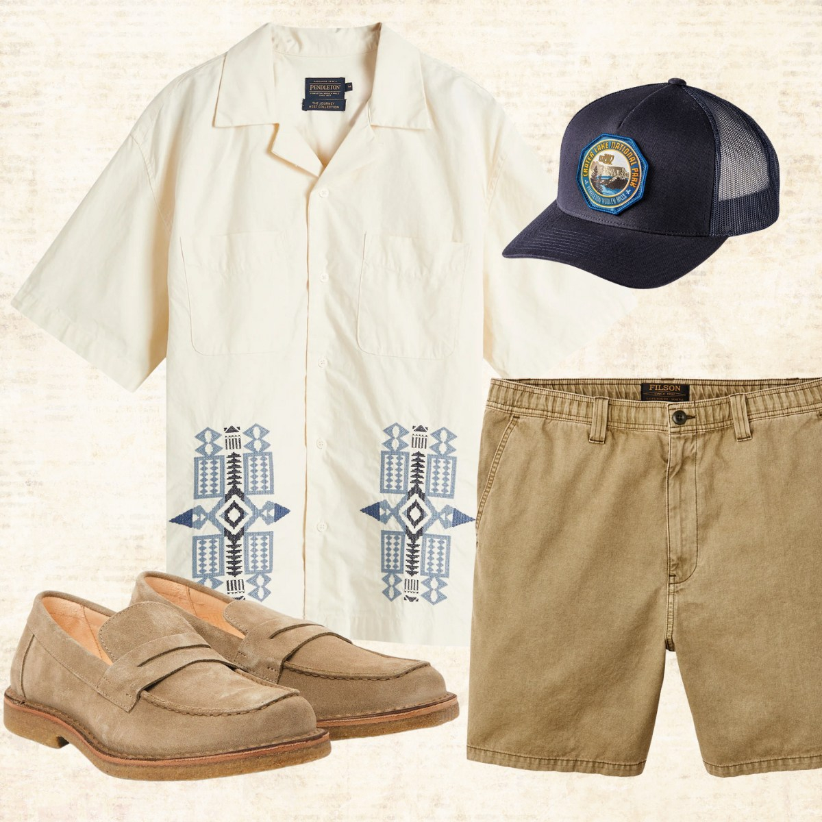 Pendleton Camp Collar Shirt Bone/Fire Legend combines lightweight comfort with bold, Western-inspired style