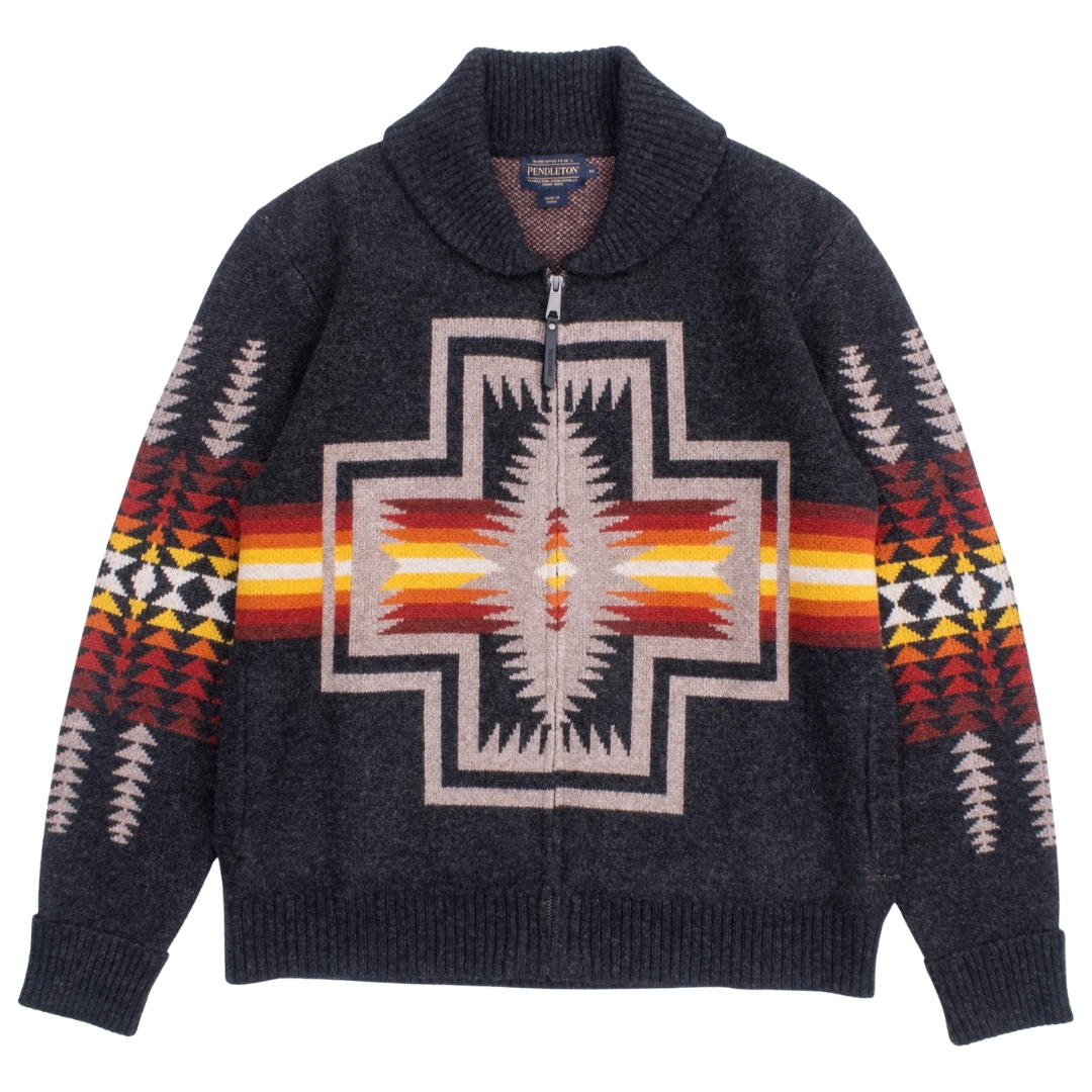 Pendleton Harding Zip Lambswool Cardigan Oxford Grey, made of  lambswool