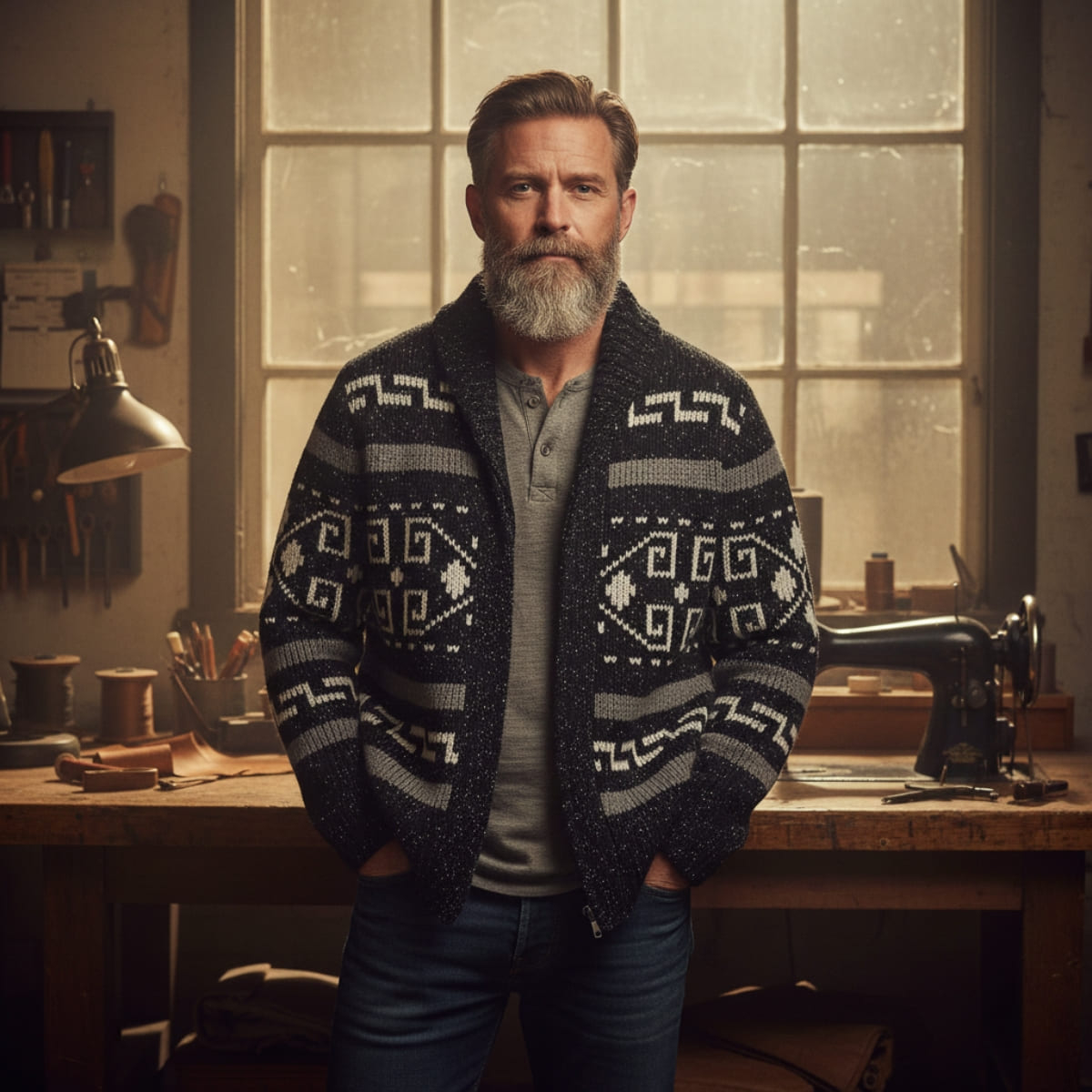 Pendleton The Original Westerley Cardigan Black/Donegal, made of 100% lambswool