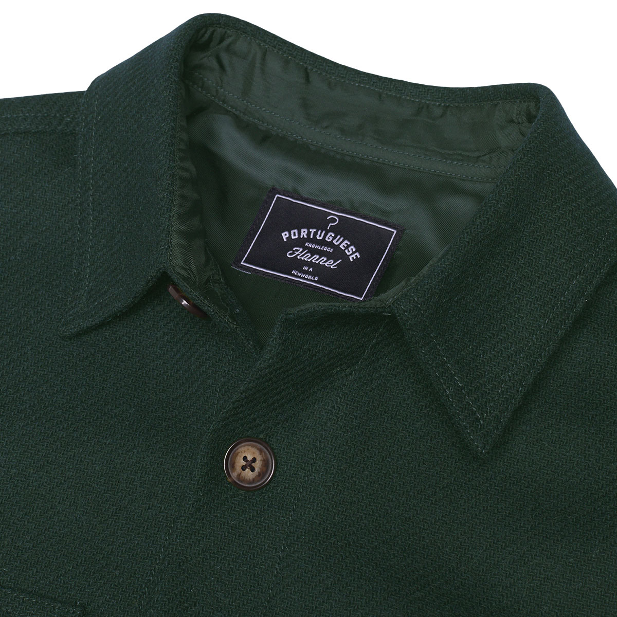 Portuguese Flannel Wool Field Overshirt Green, made with the finest exclusive fabrics