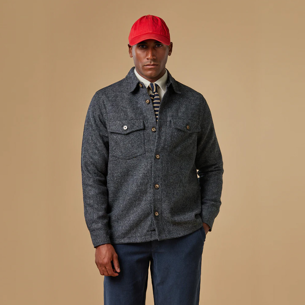 Portuguese Flannel Wool Field Overshirt Grey, made from Virgin 100% Wool and cut for a comfortable fit