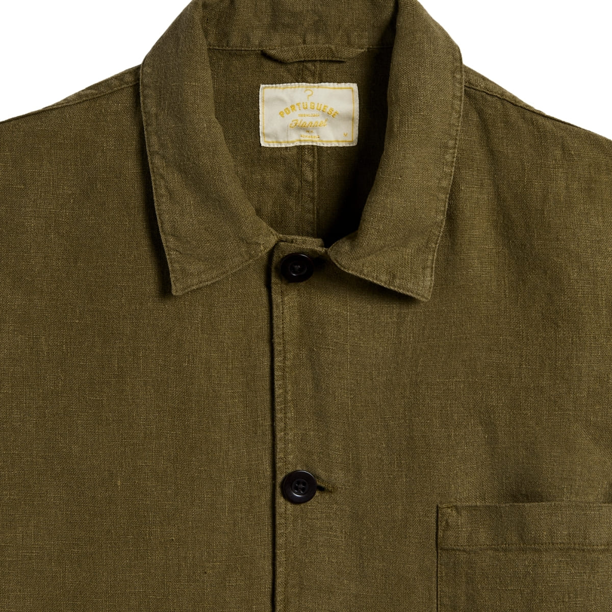 Portuguese Flannel Labura Linen Jacket Olive, made from soft cotton and cut for a comfortable fit