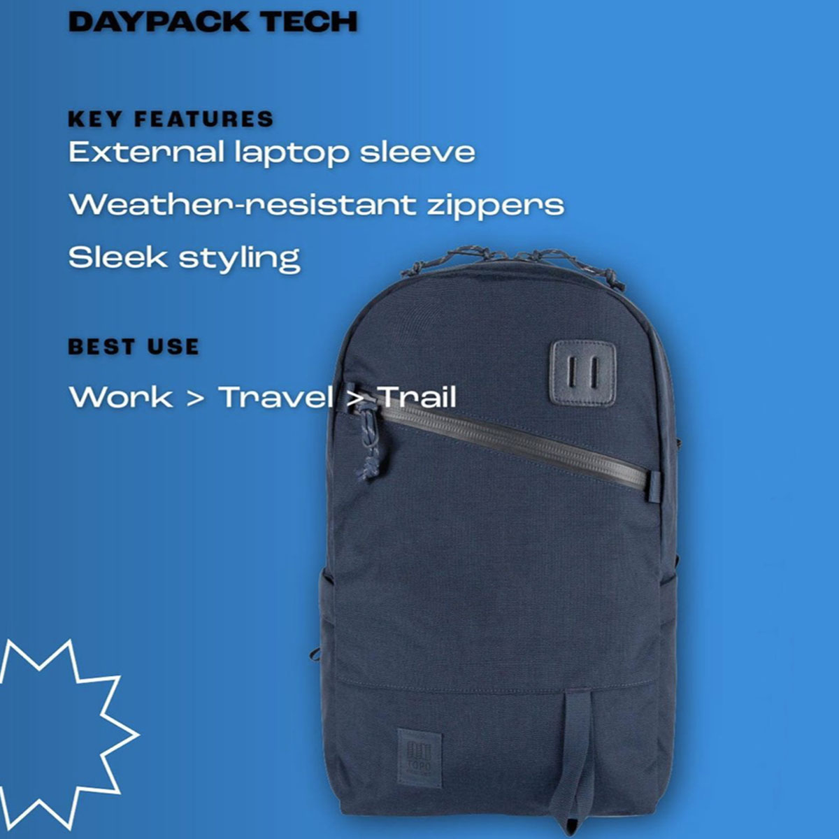 Topo Designs Daypack Tech, Water Repelent Finish, Laptop Sleeve, Travel Friendly