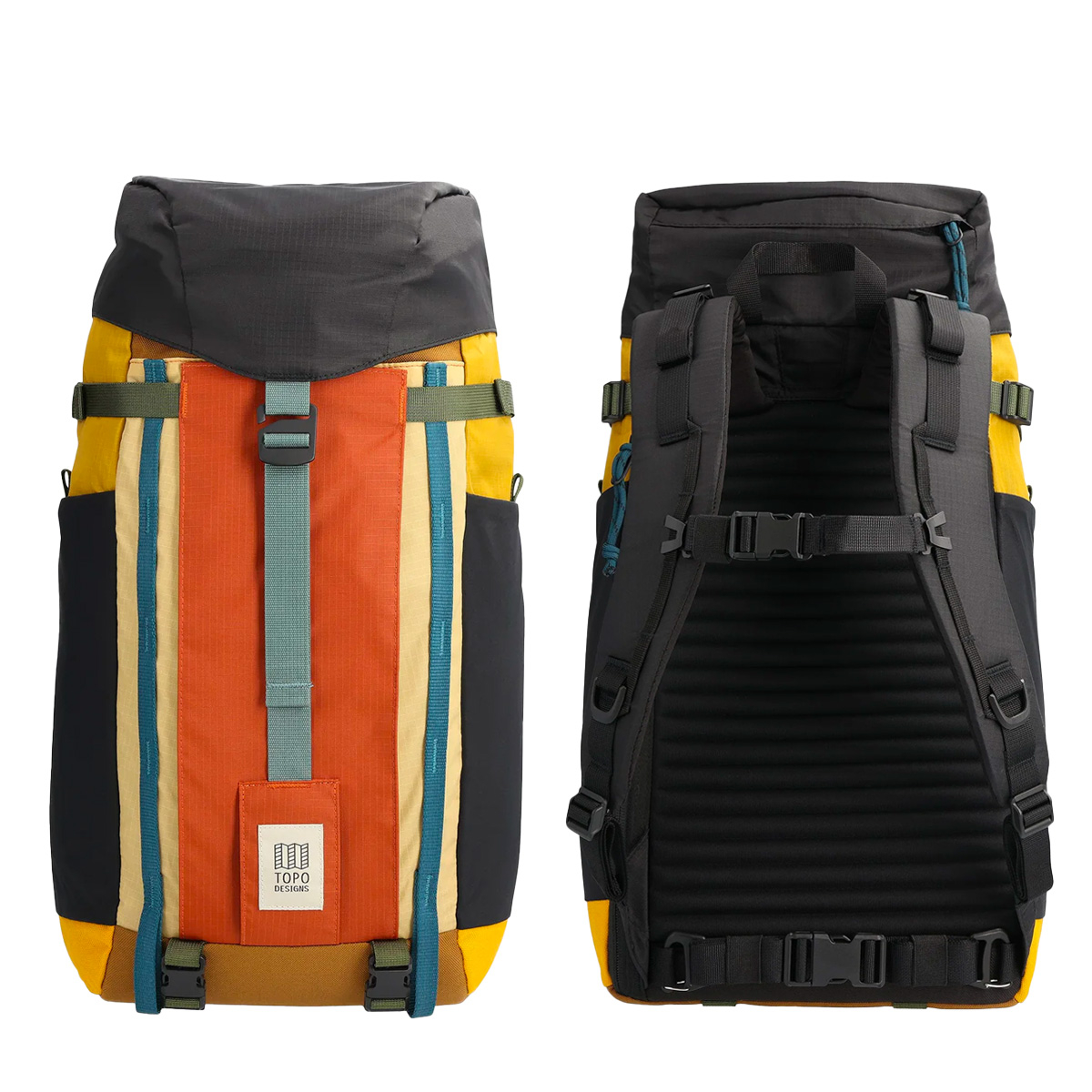 Topo Designs Mountain Pack 16L Mustard/Black, front and back