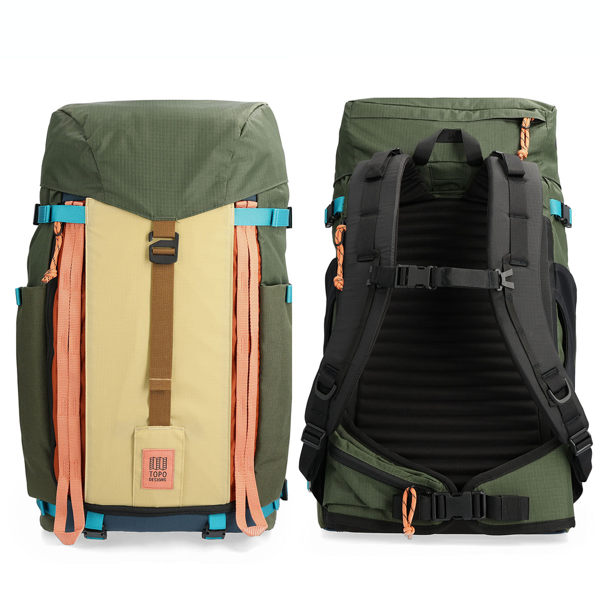 Topo Designs Mountain Pack 28L Olive/Hemp, front and back