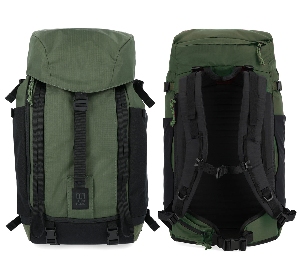 Topo Designs Mountain Pack 28L Olive/Olive, front and back