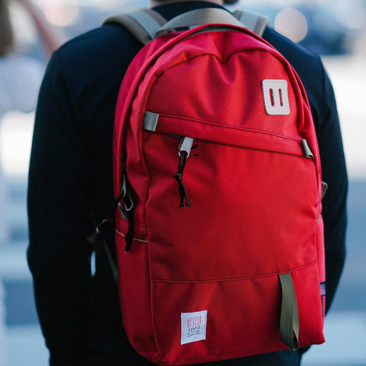 Topo Designs Daypack backpack Red, ideal travel backpack with internal 15" laptop sleeve 