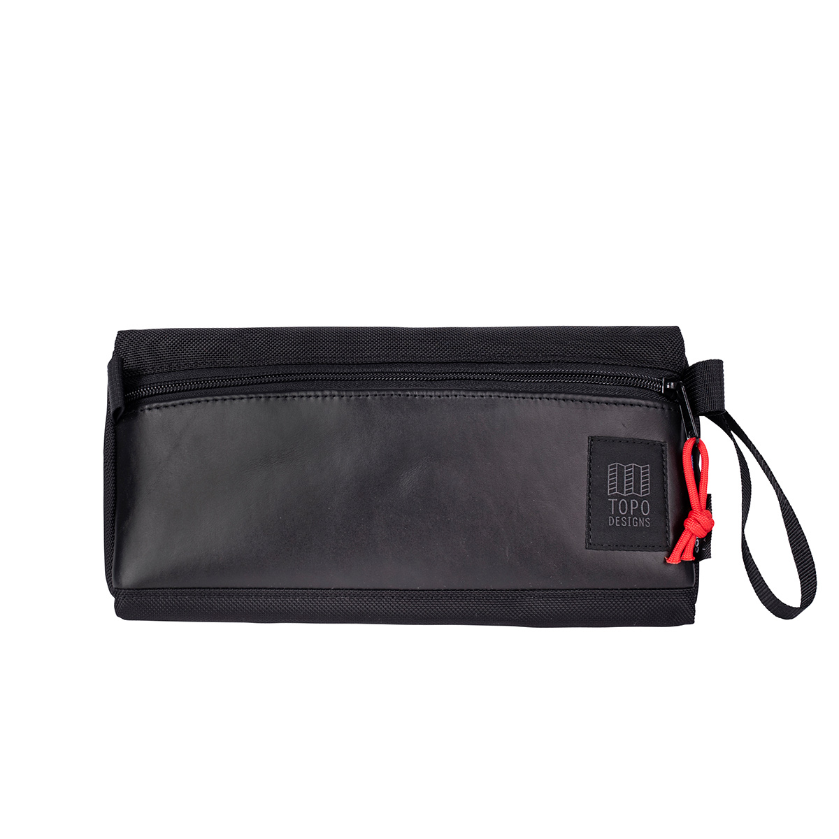 Topo Designs Dopp Kit Ballistic Black/Black Leather, water-resistant, travel light, accessory bag