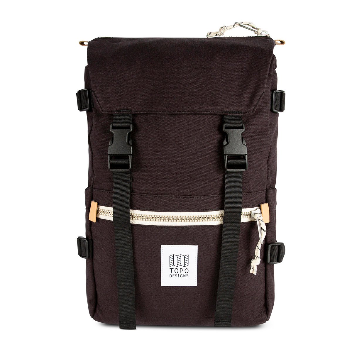Topo Designs Rover Pack Canvas Black, Mountain-inspired durability meets city-ready styling in the Rover Pack Canvas.
