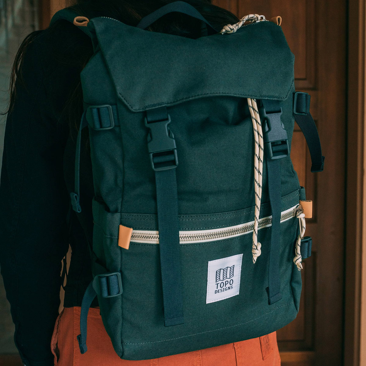 Topo Designs Rover Pack Canvas Forest, timeless styling and durable build with great functionality