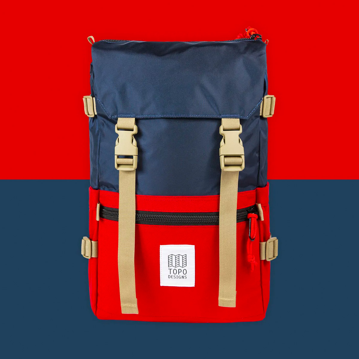 Topo Designs Rover Pack Classic Navy/Red, durable, lightweight and water-resistant pack for daily use