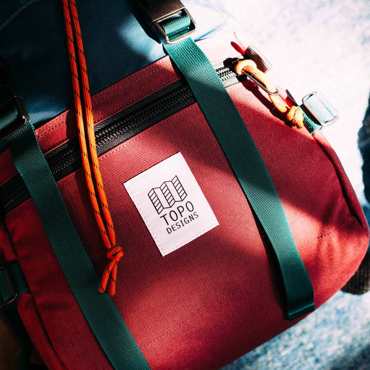 Topo Designs Rover Pack Classic Zinfandel/Botanic Green, durable, lightweight and water-resistant pack for daily use